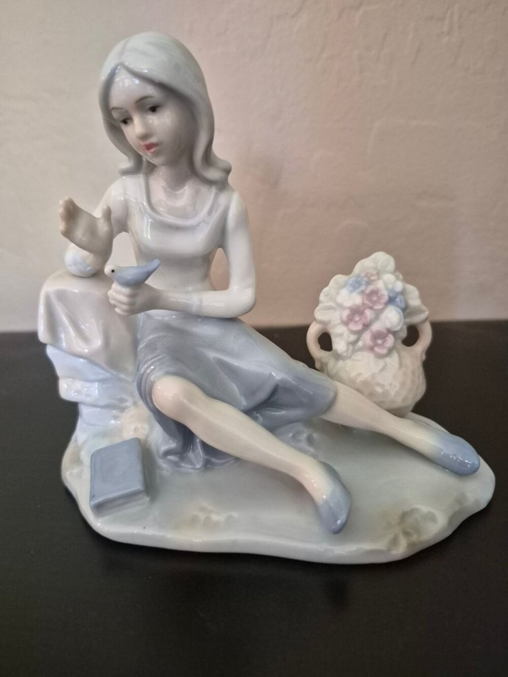 Royal Heritage Porcelain Figurine Of Lady With Bird & Floral Vase Made In Taiwan